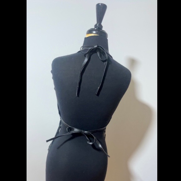 🖤SOLD🖤 Vintage Leather Club leather halter crop top with fringe and beads - Picture 2 of 6